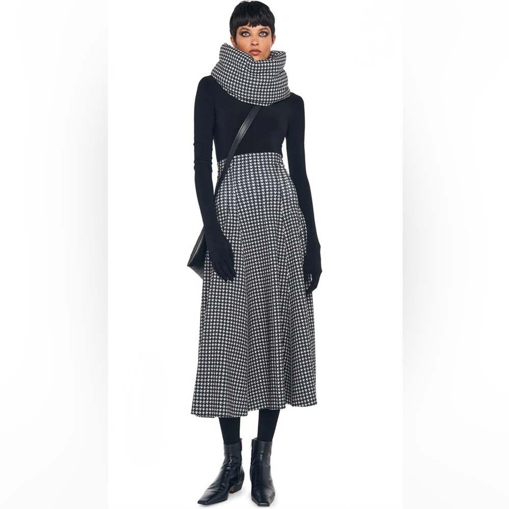 Norma Kamali Grace Houndstooth Printed Maxi Skirt XL